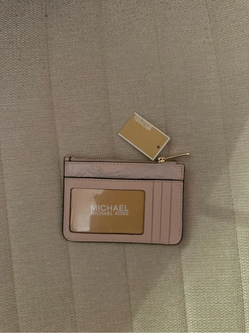 Michael Kors Blush Pink Leather Zip Card Pouch with Gold Logo